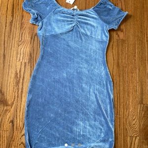 dusty blue fitted dress